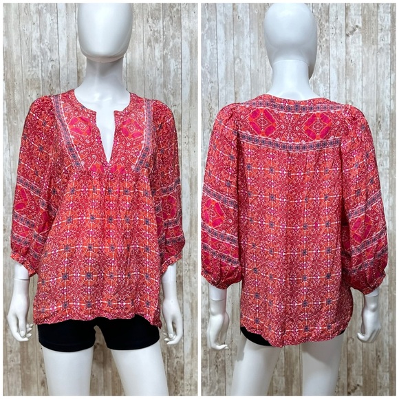 Gerard Darel Paris Colette Printed Split Neck Blouse [45] - Picture 2 of 8